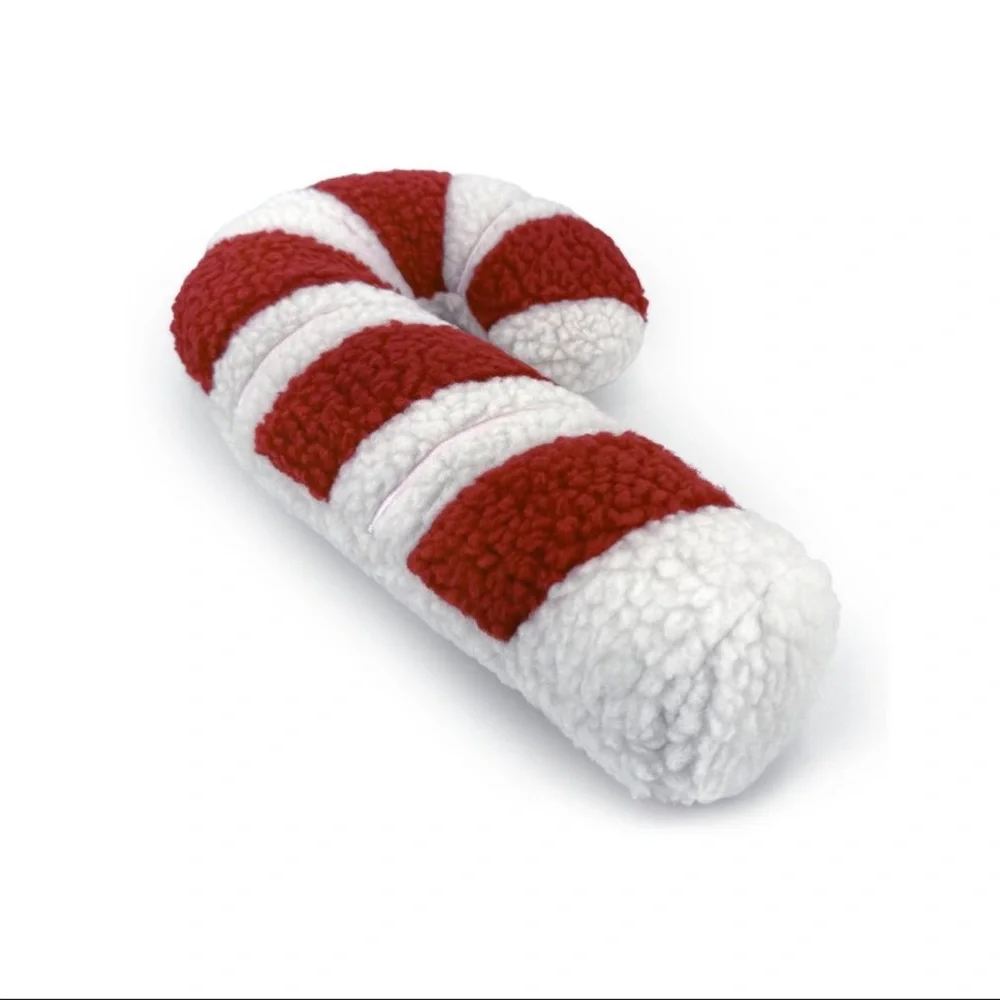 New! Set of 2 Holiday Plush Throw Pillows- Red & White Candy Cane & Green Tree